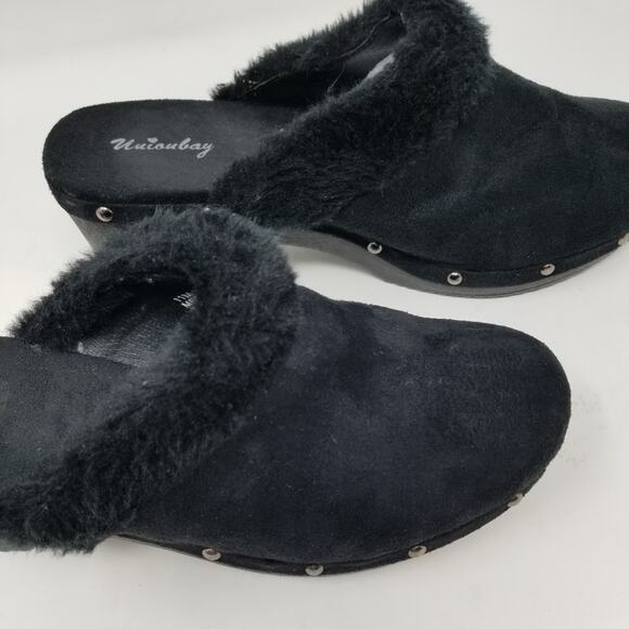 UnionBay Black Faux Fur Slip ons Clogs Platform  Slides 11 - Picture 9 of 10